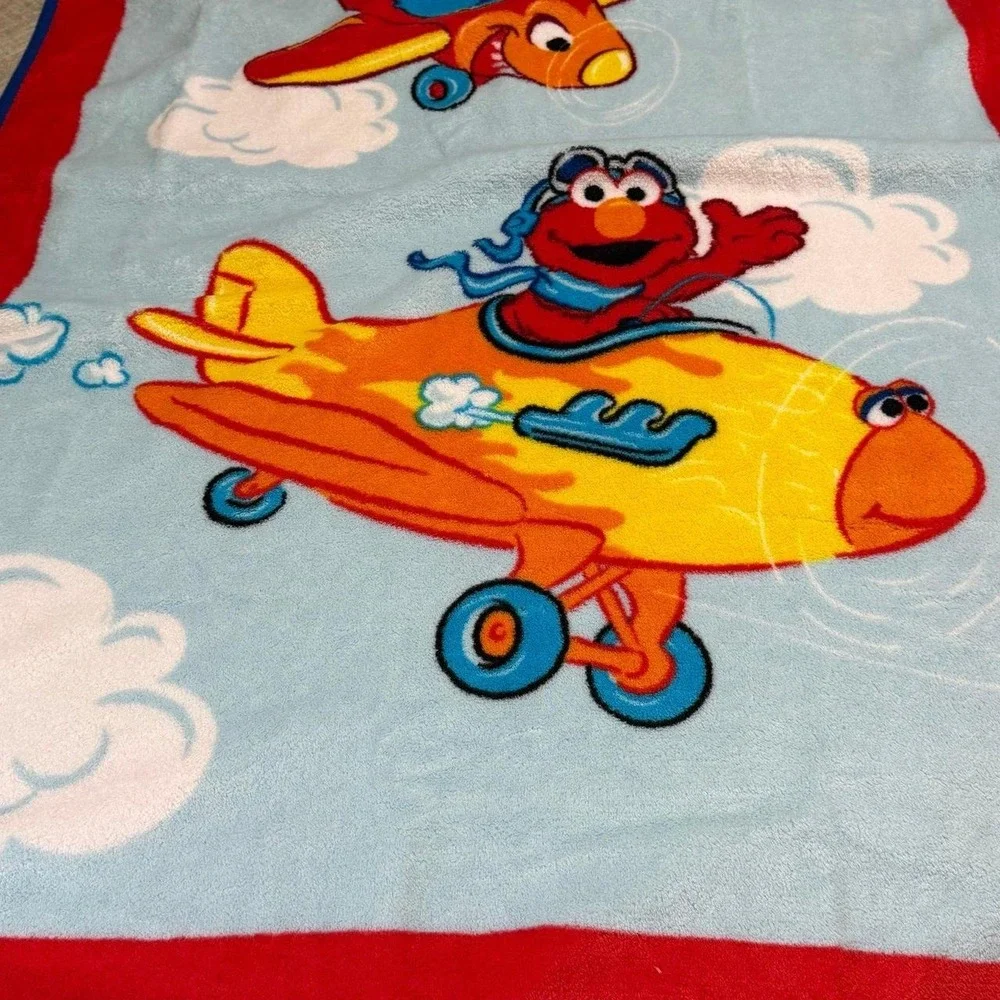 2009 Sesame Street Elmo Cookie Monster Airplane Baby Blanket 30x45 Plush